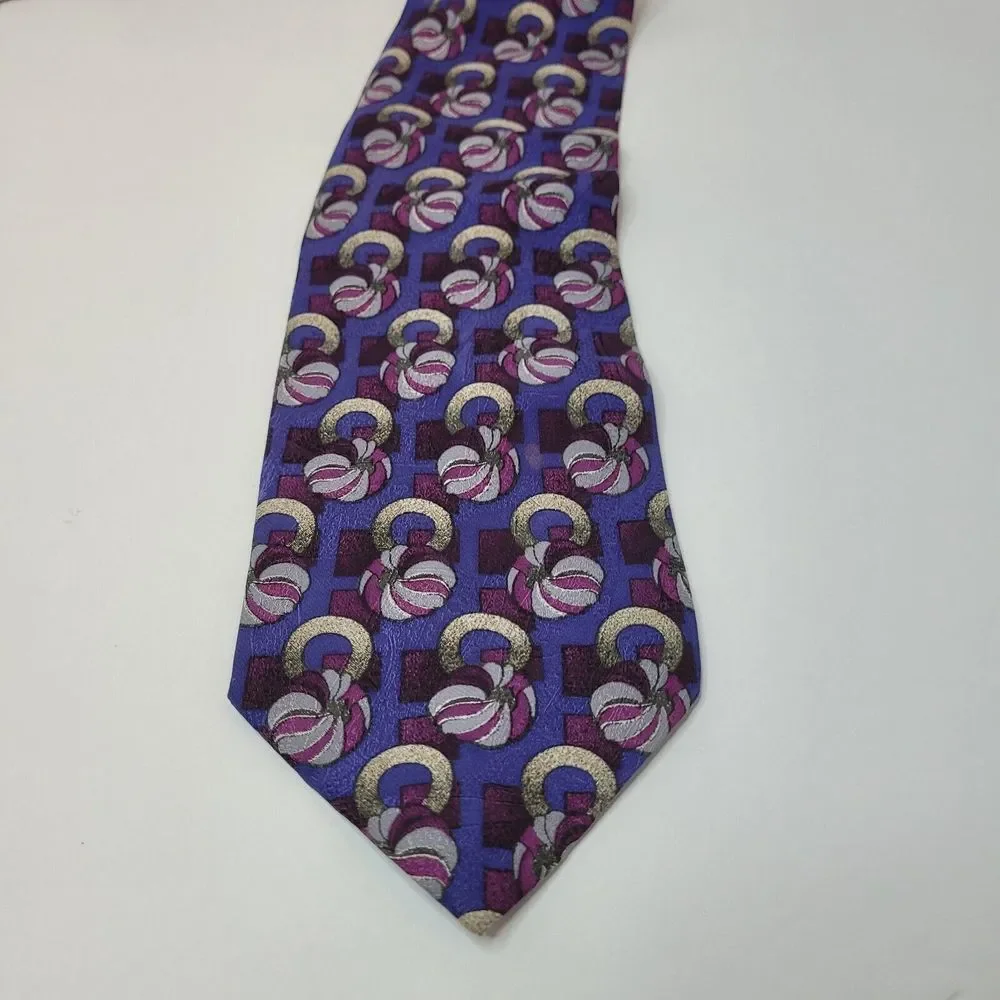 Geoffrey Beene, Blue/Gold/Gray/Red Silk Tie‎